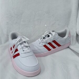 Adidas White and Red Sneakers with Pink Soles